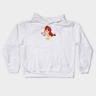 little red bird points its wing at the object Kids Hoodie